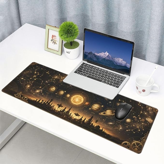 Celestial Map Gaming Mouse Pad Large Extended Desk Mat Non-Slip Rubber Base Keyboard Pad with Stitched Edges for Office Gaming 31.5x11.8 in