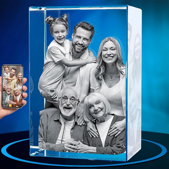 ArtPix 3D Crystal Photo, Personalized Gifts for Women, Wife, Mom, Her, Him, Men, Great Customized Gift With Your Own Photo - Anniversary, Wedding, Birthday - Custom Glass 3D Laser Etched Picture Frame