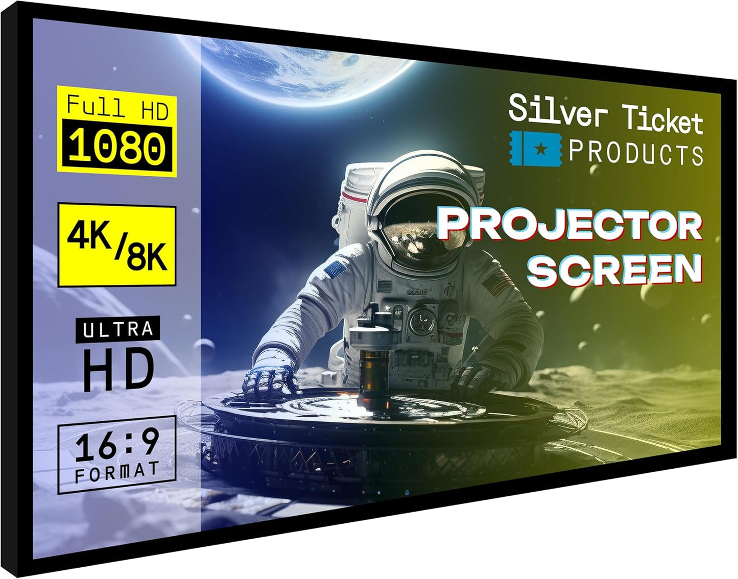 Silver Ticket Products STR Series 6 Piece Home Theater Fixed Frame 4K / 8K Ultra HD, HDTV, HDR & Active 3D Movie Projection Screen, 2.35:1 Format, 138" Diagonal, Woven Acoustic Material STR-235138-WAB