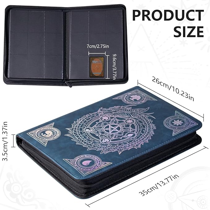 Trading card binder,Ringless Zip laser foiling Binder,540 Double Sided Pocket Collectible Trading Card Albums for YGO,MTG, DTCG,Sport Card, Game Cards (MTG Blue)