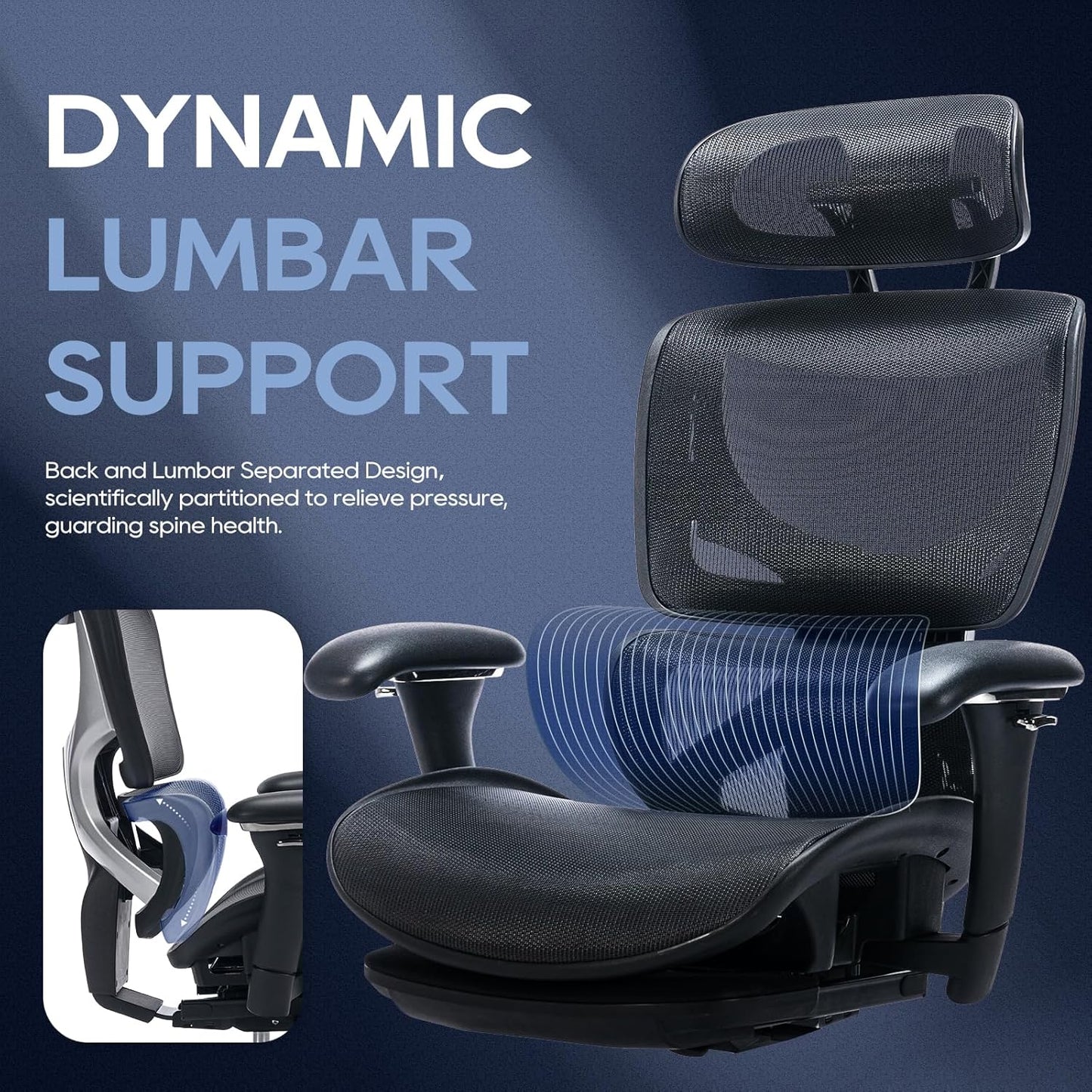 COLAMY Ergonomic Mesh Office Chair with Footrest, Executive High Back Computer Desk Chair with Wide Headrest and Adjustable 3D Arms, Backrest, Tilt Lock and Lumbar Support(Black)