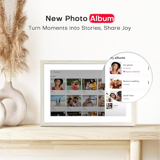 Frameo 10.1" Digital Picture Frame WiFi Wood, 1280 * 800 IPS HD Touchscreen, 32GB Storage, Instant Share Photo Video, Gifts for Mom, House Warming