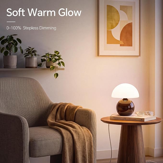Mushroom Lamp Table Lamp for Bedroom-Small Desk Table Lamps,Coffee | 8.7" Mid Century Modern Table Lamps for Living Room Bedroom Decor,Cute Ceramic Lamps for Mushroom Home Room Decor,Glass Shade
