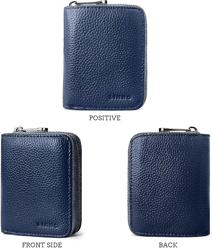 Linno RFID 20 Slots Credit Card Holder Genuine Leather Small Wallet for Women or Men with Zipper