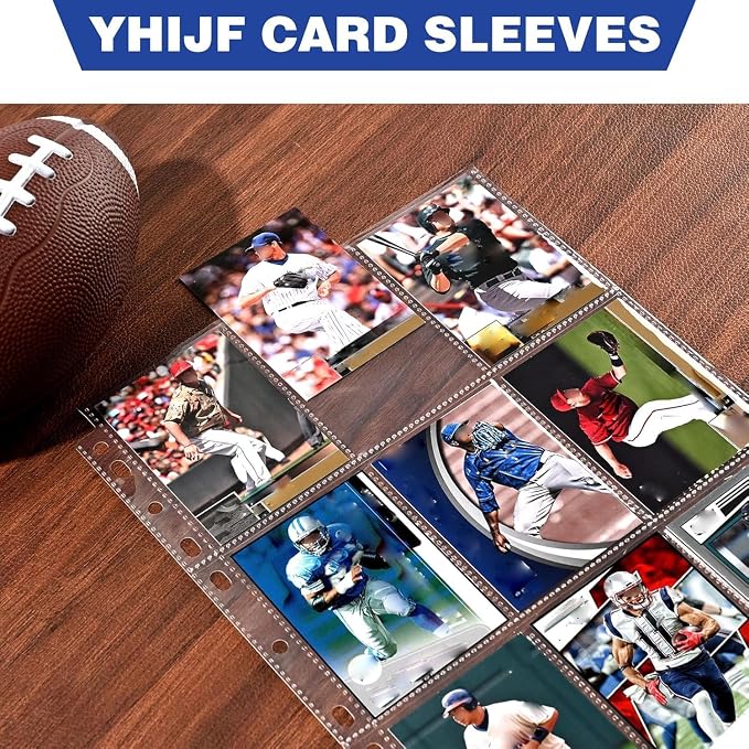 100 Pack 9 Pocket Card Sleeves Binder Sheets, Holds 1800 Cards, Trading Card Sleeves for 3 Ring Binder, Protective Pages Sheets for Baseball, Football, Business, Game Cards