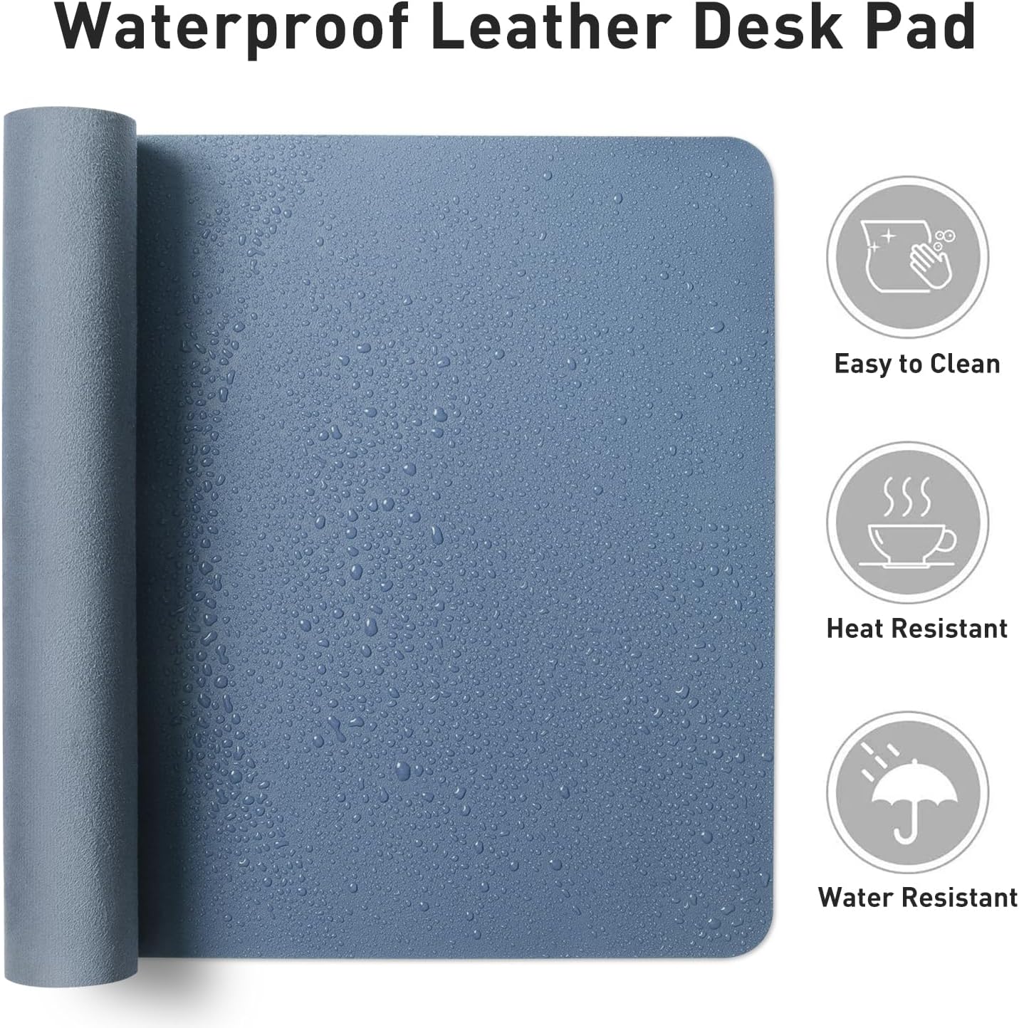 Aothia Leather Desk Pad Protector, Office Desk Mat, Large Mouse Pad, Non-Slip PU Leather Desk Blotter, Laptop Desk Pad, Waterproof Desk Writing Pad for Office and Home (48"x17", Denim Blue)