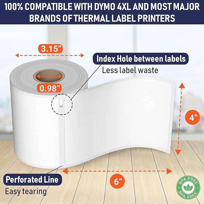 Dasher Products 4x6 Thermal Shipping Labels with Roll Holder, 440 Labels/2 Rolls (220 per Roll), Compatible with Rollo, Zebra, Munbyn, iDPRT, Jadens, Nelko, Dymo 4XL & Most Label Printers, Perforated