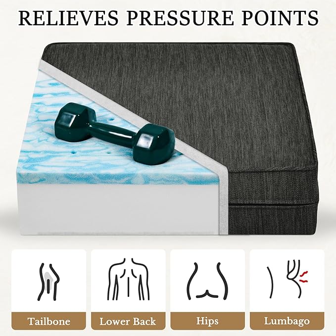 baibu Dual-Layer Gel Memory Foam Recliner Cushions for Elderly, 18x18x4 Inch Thick Non-Slip Recliner Seat Cushion Suitable for Couches, Armchair, Wheelchair, Black,1PC
