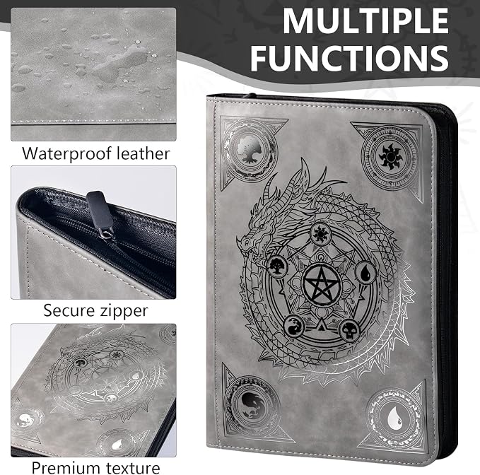 Trading card binder,Ringless Zip laser foiling Binder,540 Double Sided Pocket Collectible Trading Card Albums for YGO,MTG, DTCG,Sport Card, Game Cards (MTG Gray)