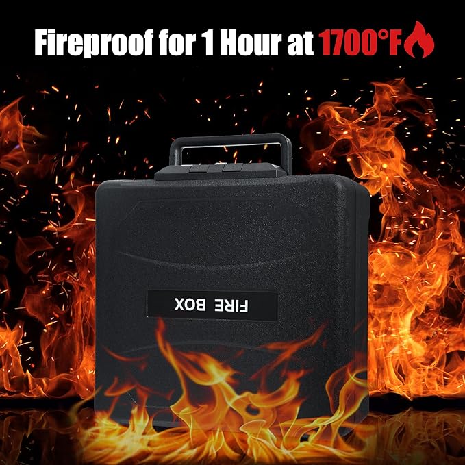Fireproof Document Box with Key Lock – Large Portable Fire Safe for Home Documents – Waterproof & Fire Resistant Lock Box with Ergonomic Handle, 1 Hour at 1700°F, 72 Hours Waterproof