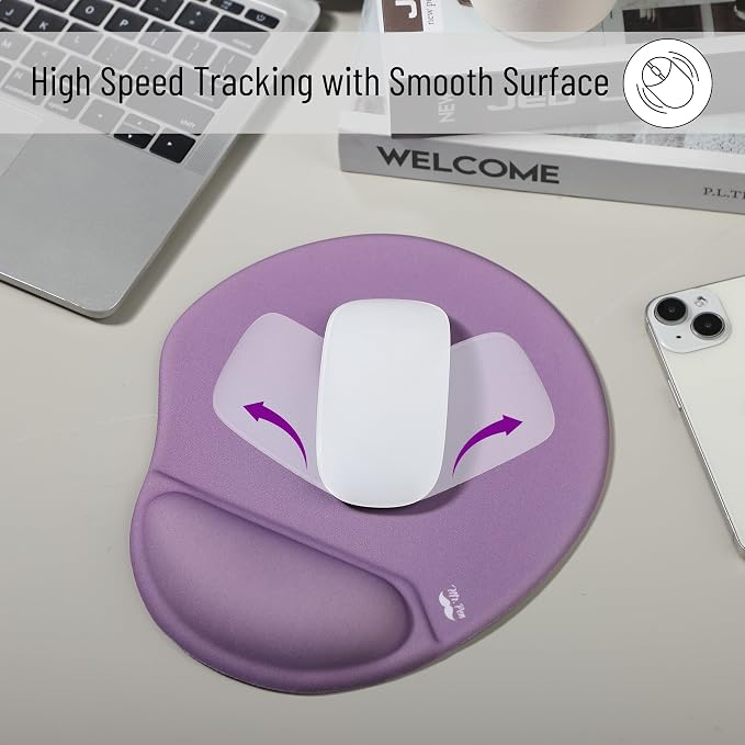 Mr. Pen- Ergonomic Mouse Pad with Wrist Rest | Purple Breathable Fabric with Memory Foam Cushion, Non-Slip Rubber Base, Gel Mouse Pad with Wrist Support