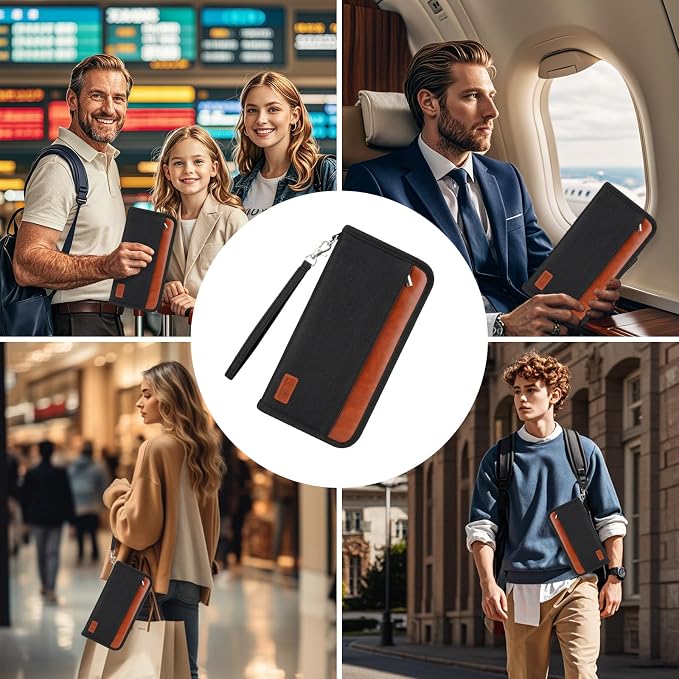 Passport Holder Family Travel Large RFID Blocking Passport Organizer, Travel Essentials Premium Wallets Credit Cards Case, Multi Pocket Waterproof Document Bag for Airports Vacations Business Trips
