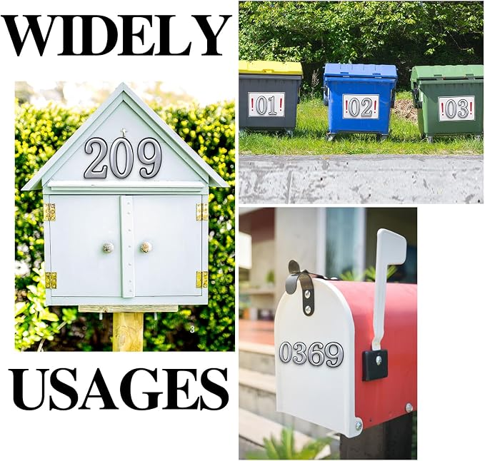 opasyo 20 Pieces Mailbox Numbers for Outside 3.8 inch 0-9 Self-Adhesive Mail Box Numbers,3D Gold House Numbers for Mailbox, Apartment, House, Trash Bins,Office Hotel Room (Silver, 3.8inch)