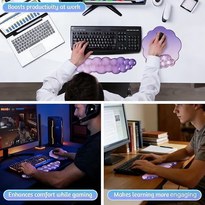 Purple Cloud Wrist Rest for Keyboard and Mouse - Soft Ergonomic Gel Mouse Pad for Easy Typing/Gaming/Computer/Laptop