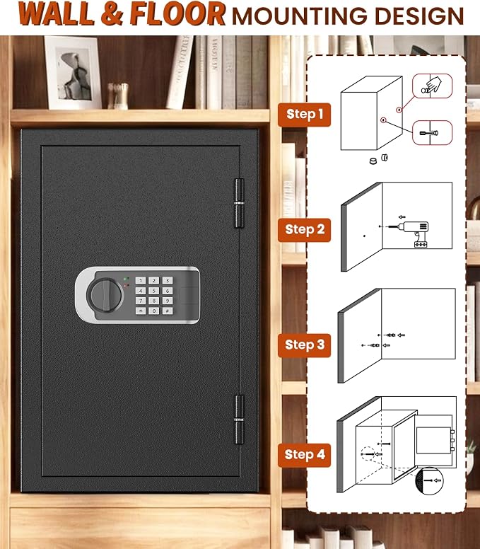 [2026 Upgraded] -35 Min Real Fireproof Safe-3.6 Cu Ft Large Safe for Home Use, Security Safe Box with Smart Alarm System, Wall & Floor Mount Anti-Theft Safe for Money Legal Documents Valuables Jewelry
