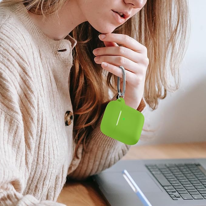 for AirPods Case Cover, Come with Cleaner Kit, Soft Silicone Protective Cover with Buckle, Compatible with Apple AirPods 2nd 1st Generation Charging Case, Front LED Visible, Fresh Green