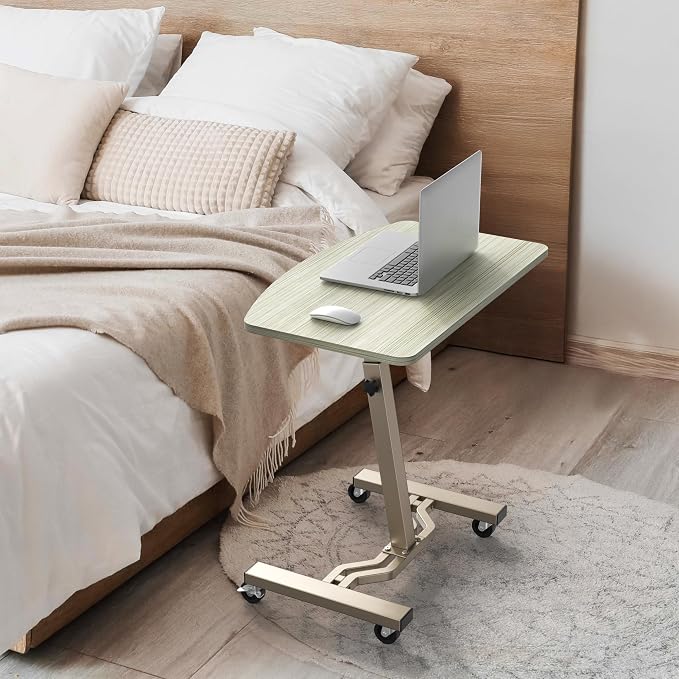 SHW Mobile Height Adjustable Laptop Rolling Cart w/Lockable Wheels, Maple | Height Adjustable from 28" to 33"