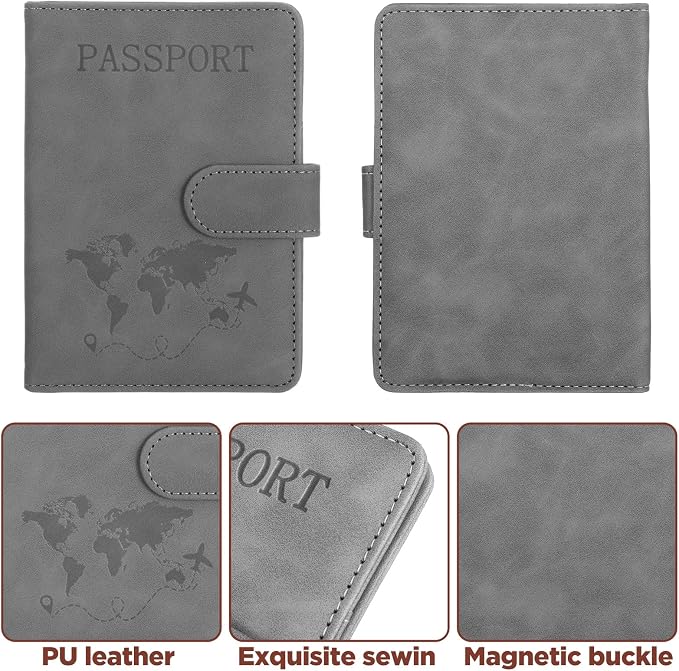 8 Pack Passport Holder for Travel, Passport Wallet Cover Case Waterproof RFID Blocking Passports Holders with Pen Holder Travel Must Haves Accessories, Passports Book Holders for Women and Men
