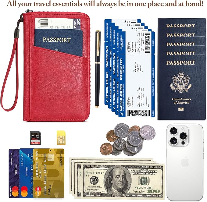 Family Passport Holder for Travel Women and Men Multiple RFID blocking Passport Holder MultiFunction Passport Wallet Passport Case Passport cover with Zipper