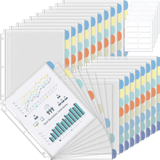 ReliThick 8 Set of 64 Pack Clear Binder Sheet Protectors with Tabs for 3 Ring Binder 8 Tab Binder Dividers with Pockets and Tabs Plastic Page Protector Insertable Index Divider, 8.5 x 11 Inch