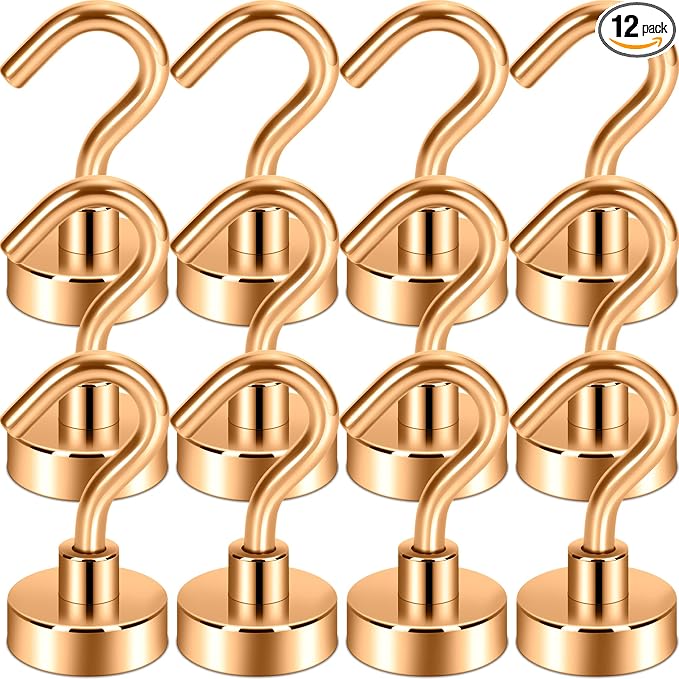 Neosmuk Magnetic Hooks, Heavy Duty 30lb+ Strong Magnet Hook for Cruise Cabins, Cruise Essentials 2026 for Hanging, Metal Wall Refrigerator Hangers (Bronze, 12 Pack)