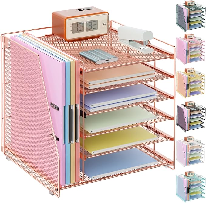 gianotter 6-Tier Paper Organizer With Magazine Holder (Rose Gold, 6-Tier) | Desk Organizers and Accessories, File Organizer for Office Supplies Storag (Rose Gold, 6-Tier)