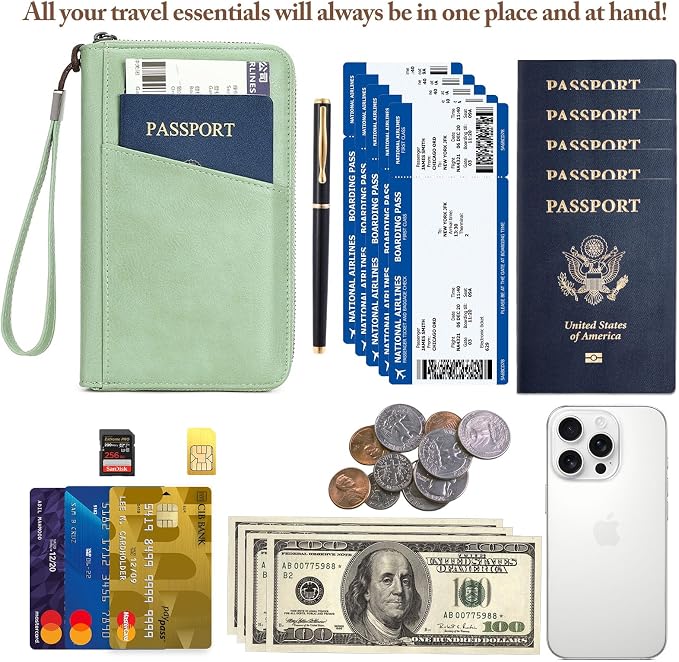 Family Passport Holder for Travel Women and Men Multiple RFID blocking Passport Holder MultiFunction Passport Wallet Passport Case Passport cover with Zipper