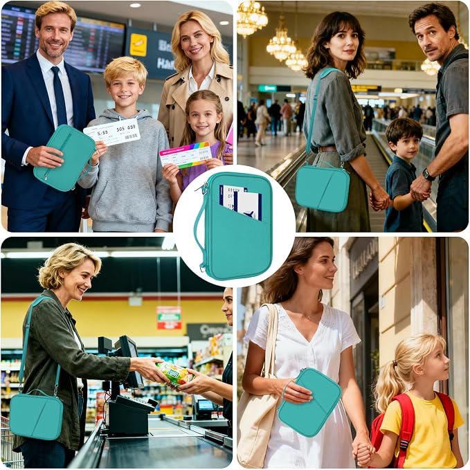 Family Passport Holder for Travel with RFID Blocking, Traveling Essentials Organizer Pouch Bag, Light Passport Wallet for Travel Must Haves Accessories for Women Men