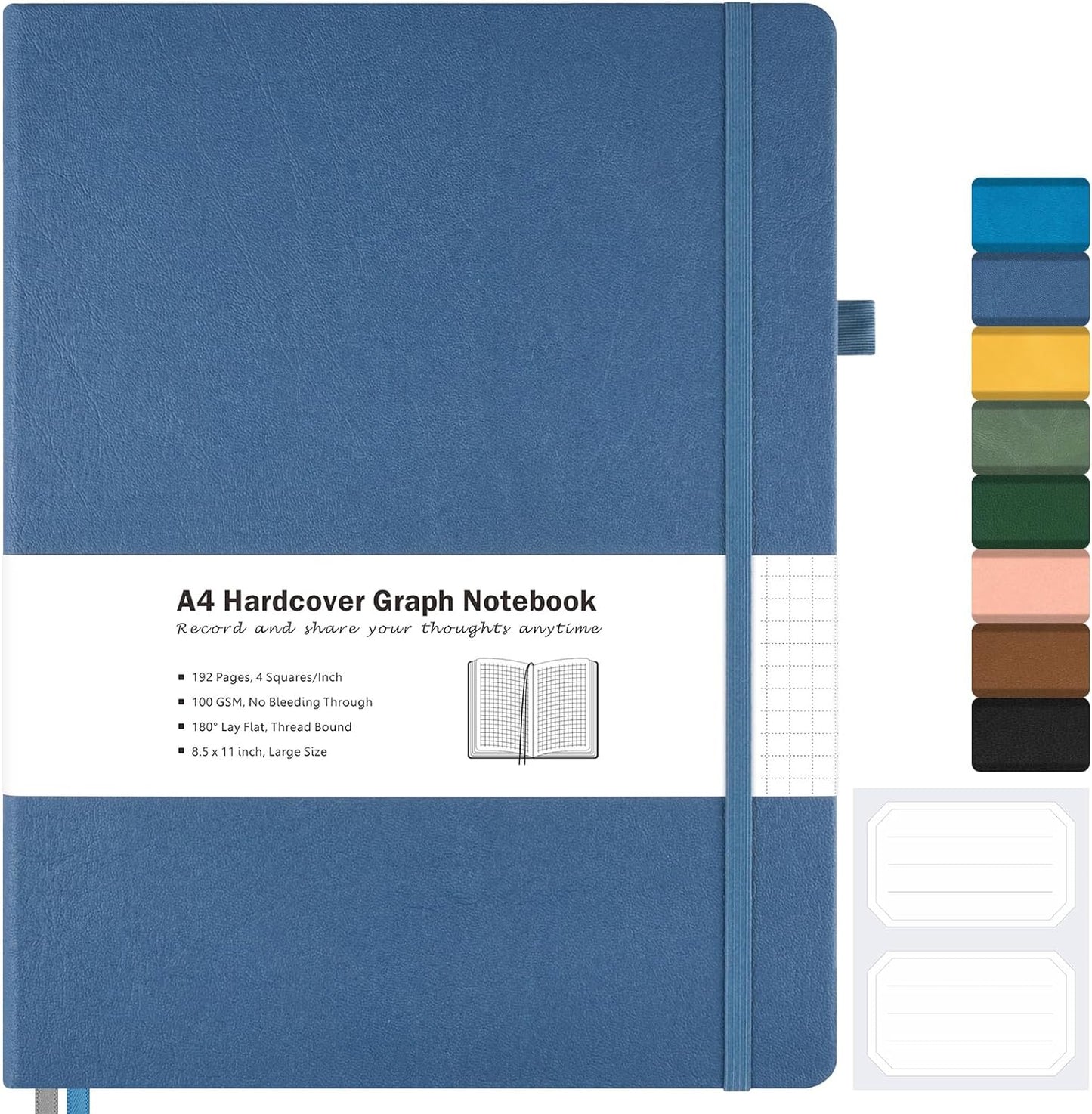 Graph Paper Notebook, Hardcover Notebook 8.5 x 11, Grid Notebook Journal for Women, Men, Large Leather Journals for Writing, Thick Paper, A4 Notebooks for Work, School Supplies, Engineering Blue