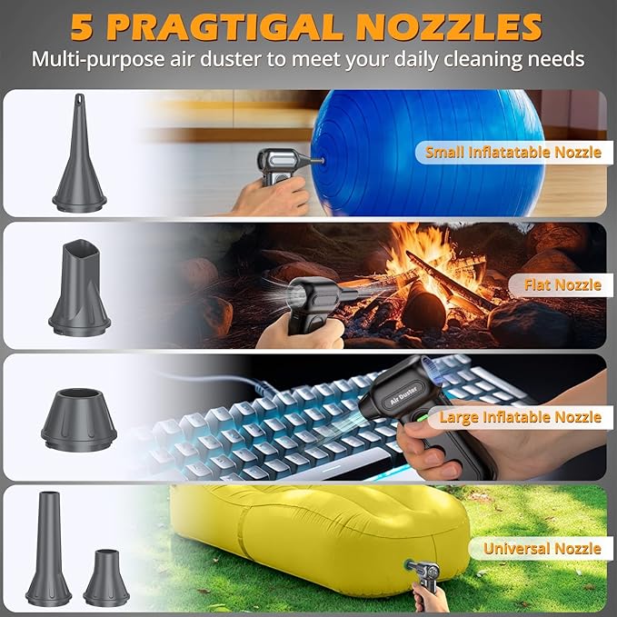 Electric Air Duster Cleaning Tools -180000RPM Super Power Cordless Air Duster, Rechargeable Brushless Motor Durable Blower, 4-Gear Adjustable Dust Blower for Computer, Keyboard and Car