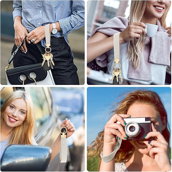 Fishent Stretchy Wristlet Keychain, Cute Key Chain, Woven Wrist Lanyard for Car Keys with 3 Keyrings and D-ring for Women Men