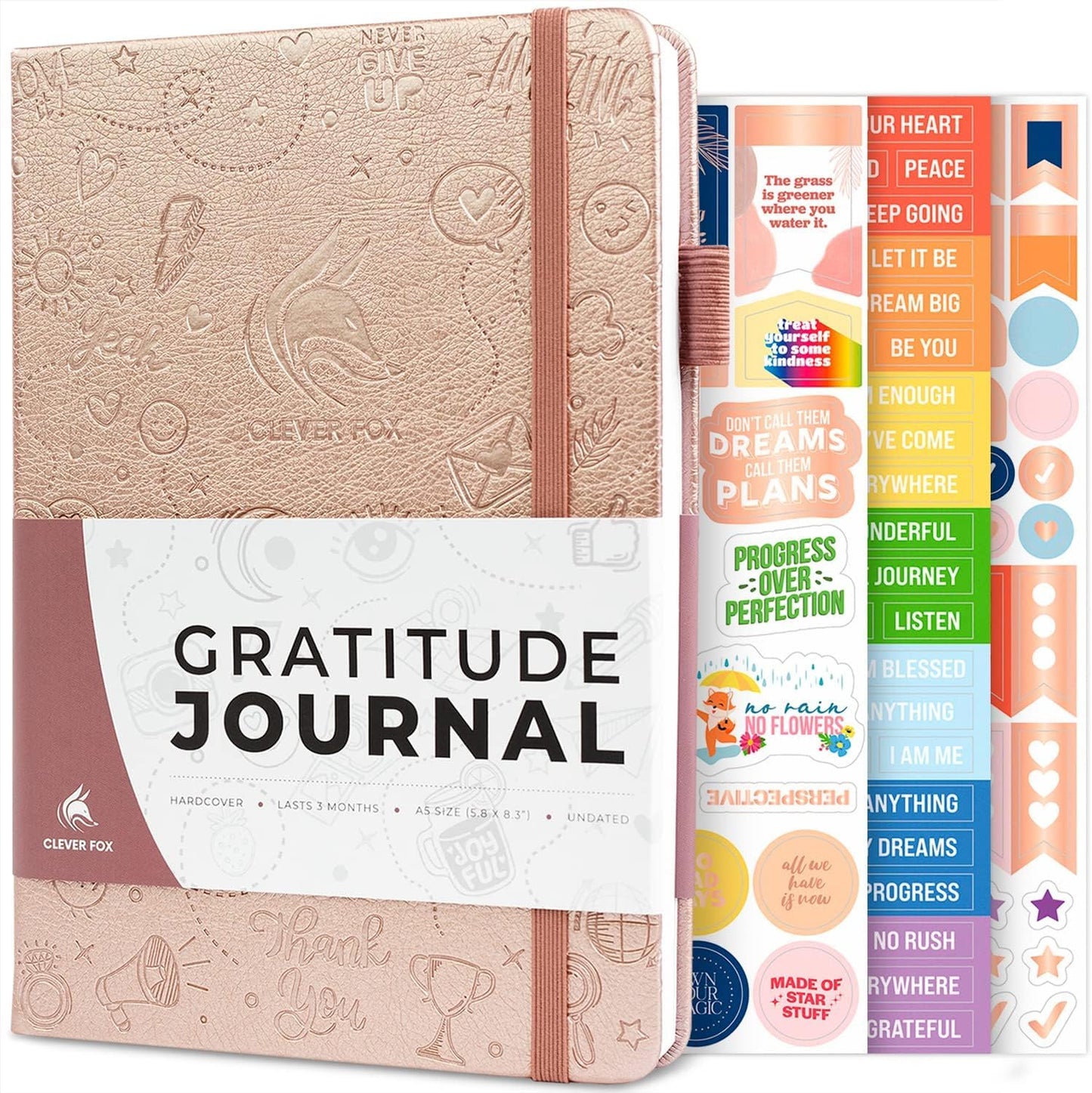 Clever Fox Gratitude Journal – Happiness, Positivity & Affirmation Daily Journal – Inspirational Daily Notebook – 3 Months, A5 (Rose Gold)