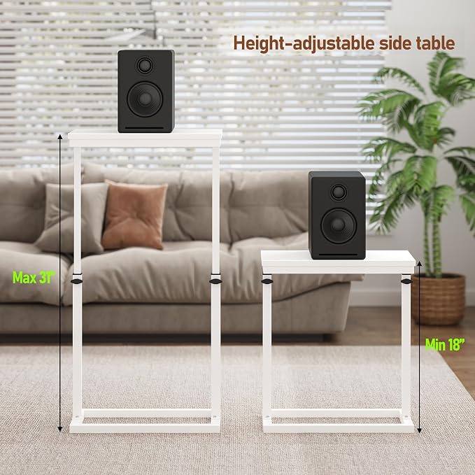TUTOTAK End Table, Side Table, Tall Couch Table, Sofa Table | for living Room, Bedroom, White TB01BW083
