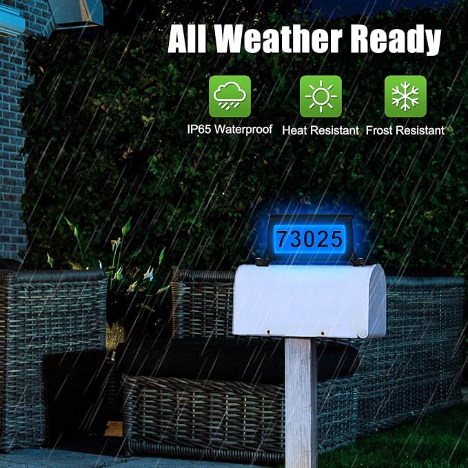 Solar Address Sign for Mailbox, RGB & Cool White & Color Changing Solar Mailbox Light, Double-Side Lighted Mailbox Topper, House Numbers for Outside (No-Drilling Option Available)