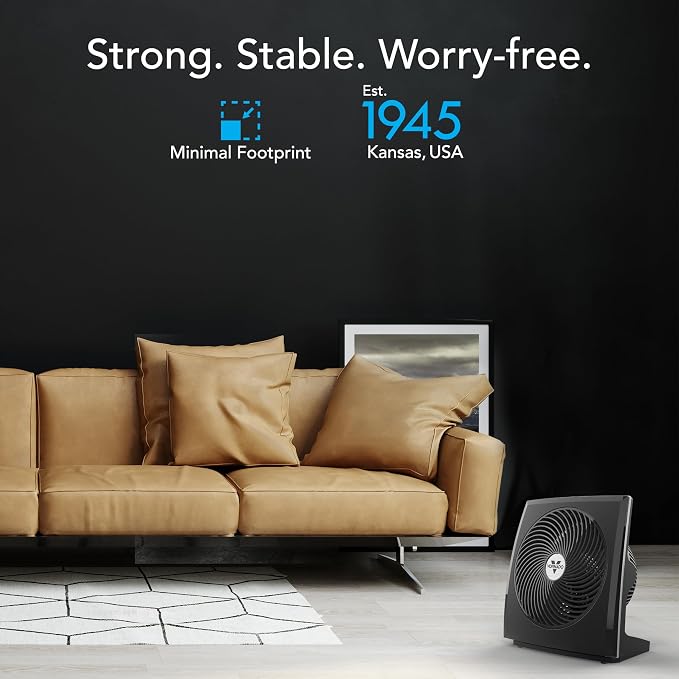 Vornado 673T Whole Room Air Circulator Fan, 3 Speed Settings, 90 Degree Pivoting Head, Deep Pitched Blades, Vortex Action Technology, Black Electric Fan for Bedroom, Office, Home