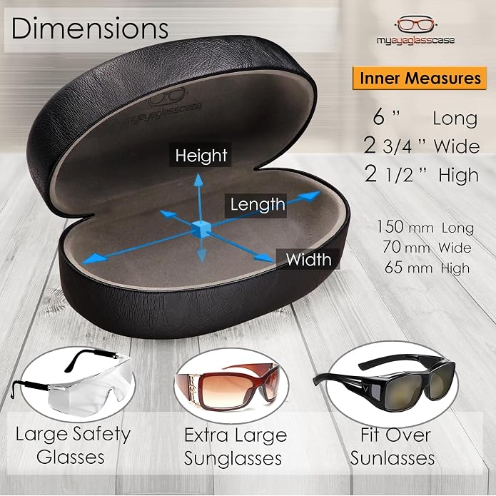 MyEyeglassCase - Large Sunglasses Case - Glasses Holder with Pouch & Cloth - Eyeglass Hard shell Medium - Extra Large frames