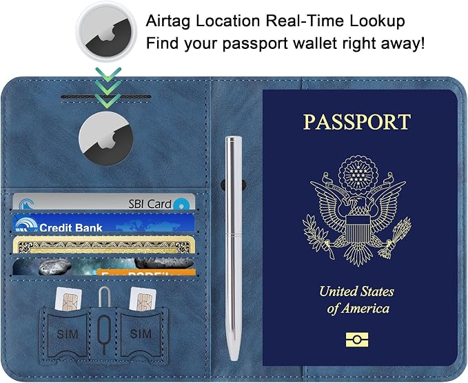 Airtag Passport Holder for Travel Essentials, RFID Passport Cover | Rfid Blocking Wallet, Synthetic Leather Case, Vacation Travel Accessories, For Women Men