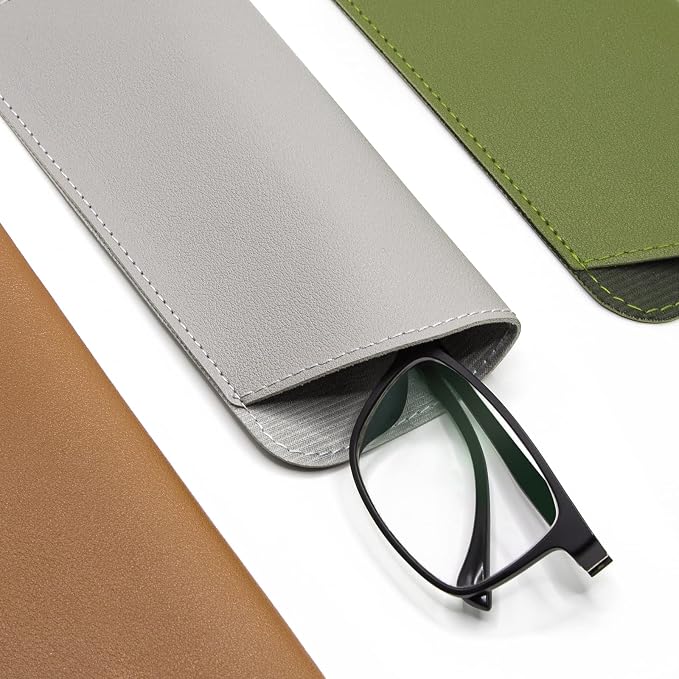 Soft Glasses Case, Leather Eye Glass Case Glasses Pouch for Women Men Kids Travelling Reading