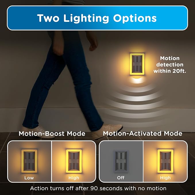 Enbrighten SleepLite Motion Sensor Night Lights Plug Into Wall Nightlight Amber Light Bathroom Bedroom Kitchen Nursery Kids Adults Brushed Nickel 2-Pack