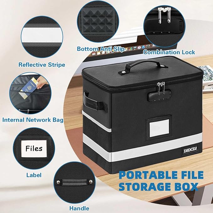 Fireproof Document Box - Fireproof File Organizer with Lock, Portable File Box with Handle, Portable Home Office File Cabinet for Hanging Letter/Legal Folder (12.3 x7.7 x10.5in)