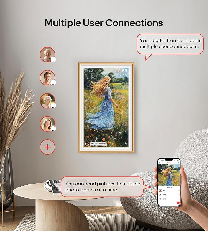 64GB Frameo 15.6" Digital Picture Frame Large 1920 x 1080 IPS FHD Touch Screen WiFi Electronic Photo Frames Share Moments Instantly Anywhere Best Gifts for Parents and Grandparents Golden White