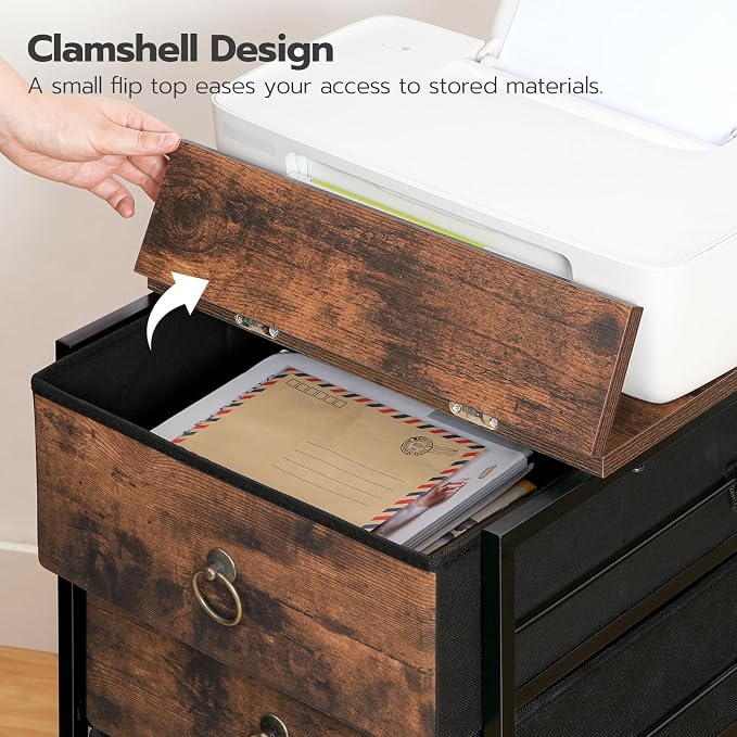 HOOBRO 3-Drawer Mobile File Cabinet, Vertical Filing Cabinet, Under Desk Cart with Drawers for Home Office, Rolling Printer Stand, A4/Letter-Sized, Fabric Drawer, Rustic Brown BF30WJ01