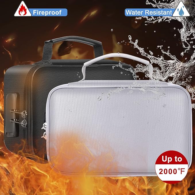 ENGPOW Small Fireproof Bag with Lock,Money Organizer Case,9”x 5.3”x 3.7” | Cash Safe Wallet Carrying Bag Set with Multi-Pocket, Portable Home Travel for Card,Passport,Coin,Check,Bill,Soft Box,2 Pack