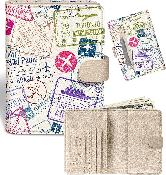 Slohif Airtag Passport Holder Cover Wallet Case for Travel Women - Leather RFID Blocking Passport Book Multiple Personalized Organizer Slim Portable Carrier Card Slots Protector Sleeve Stamp