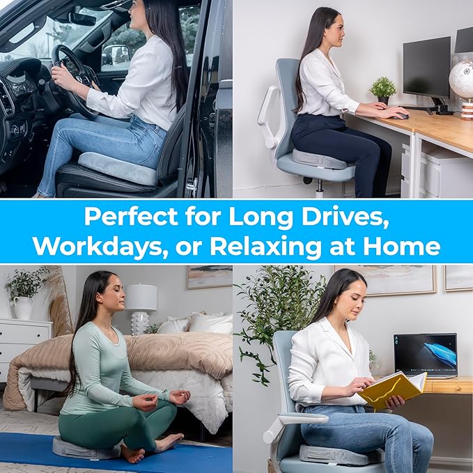 LuminaRest® Gel Seat Cushion for Long Sitting | Premium CertiPUR-US® Certified Memory Foam | Ergonomic Office Chair Cushion for Tailbone & Coccyx Pain Relief, Sciatica & Back Support (Gray)