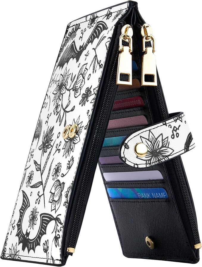 Travelambo RFID Wallet Women Large Size Bifold Multi Card Wallet Case with Zipper Pocke Credit Card Holder for Women