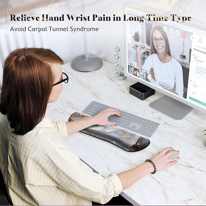 Gimars 17.3'' Extended Keyboard Wrist Rest Pad with 63D High-Density, Firm Memory Foam, Anti-Slip Rubber Base and Ergonomic Design for Typing Pain Relief,Office,Gaming, Computer, Laptop,Grey Golden