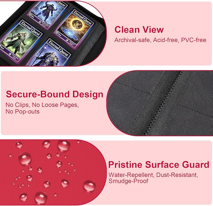 BYSTER 4 Pocket Card Binder, Premium PU Trading Card Binder with Zipper, 160 Capacity Side-Loading Binder for TCG, MTG, Sports Cards, Game Cards, Red