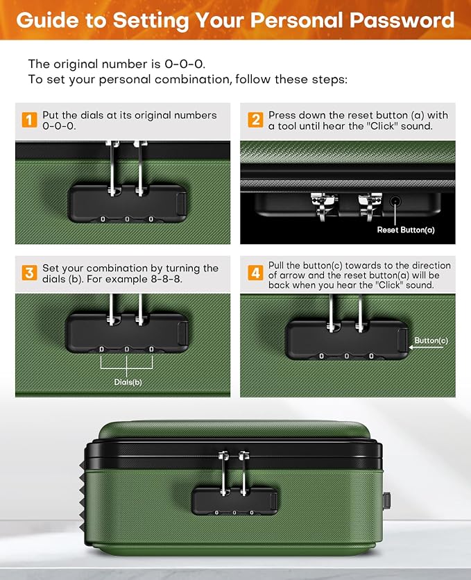 Fireproof Document Box with Lock, Hard Case Safe Box Water Resistant Document Organizer for Important Documents, Passports, Certificates & Cash, Portable File Storage for Home Office, Green