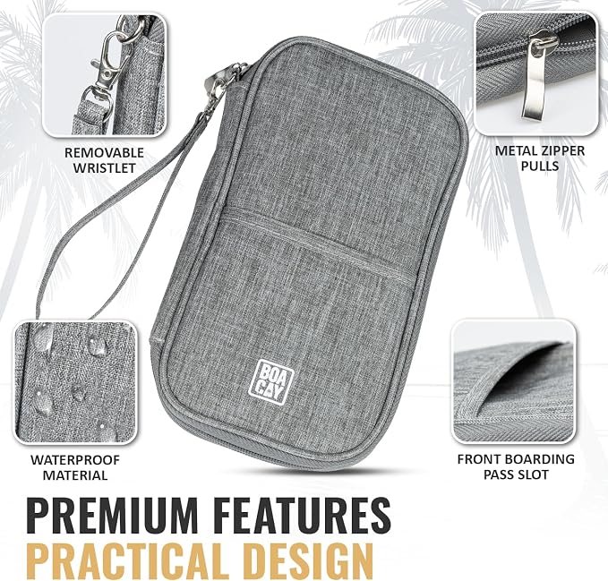 Travel Document Organizer with RFID, Family Passport Holder, Wallet for Women & Men, Portable & Waterproof Case for Cards, Boarding Pass, Money